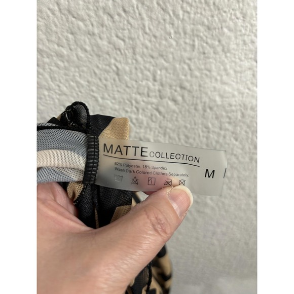 MATTE COLLECTION Dress Womens Medium Beige Black Sheer Halter Backless Maxi - Picture 8 of 9